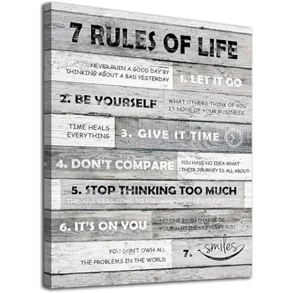 Inspirational Wall Art Motivational Quotes 7 Rules of Life Canvas Prints Wooden - Picture 6 of 6